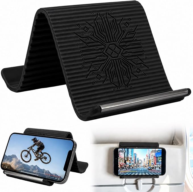 Foldable Silicone Aluminum Phone Holder, Folded into Any Shape | Adjustable Anti-Slip Flexible Silicone Phone Holder, Airplane Cellphone Holder for Home Office Desk, Travel, Treadmill -Black by Customer-FocusedExcellent