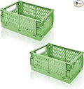 2 Pack Mini Foldable Small Plastic Baskets for Organizing and Storage，Collapsible Storage Crates,Mini Bins for Home Kitchen Bedroom Bathroom Office (Green, Large 10x6.5x4) by Daixers