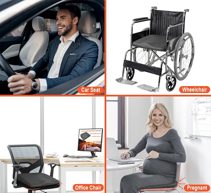 Lofty Aim Car Seat Cushion, Memory Foam Car Seat Cushions for Long Driving | Driver Seat Cushion Adds Height, Auto Seat Pillow for Sciatica Pain Relief, Butt Cushion for Car, Truck, PU Leather Gray - Image 5