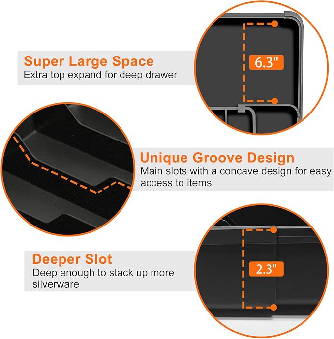 Silverware Organizer - Expandable Kitchen Drawer Organizer, Utensil Drawer Organizer, Adjustable Plastic Flatware and Cutlery Holder, Kitchen Organizers Storage for Forks Knives, Black - Image 6
