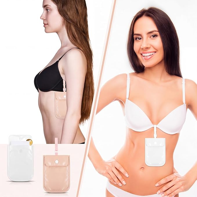 2 Pieces Travel Bra Wallet for Women Hidden Bra Wallet Pickpocket Proof Under Clothes Money Belt Pouch Secret for Passport Money Valuables(4 x 5.4 Inch,White, Pink) - Image 4
