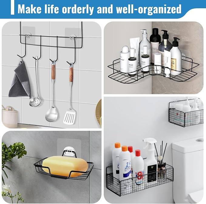 15 Pack Shower Caddy Adhesive Replacement - Strong No Drilling | Shower Shelf Adhesive Hooks for Bathroom Storage Shelves & Kitchen Racks, 3 Sizes Included - Image 4