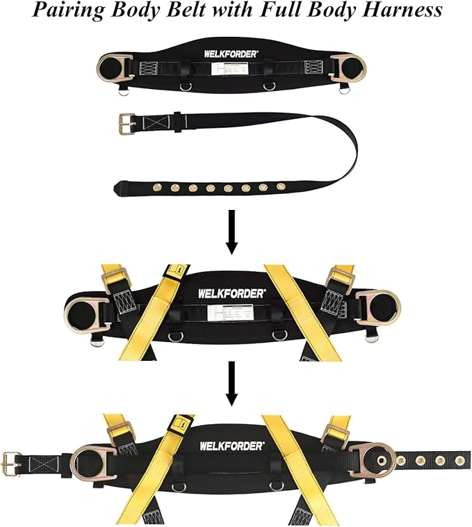 Tongue Buckle Body Belt With Hot-Pressing Waist Pad and 2 Side D-Rings Personal Protective Equipment Safety Harness | Waist Fitting Size 30'' to 45'' for Work Positioning, Restraint - Image 5