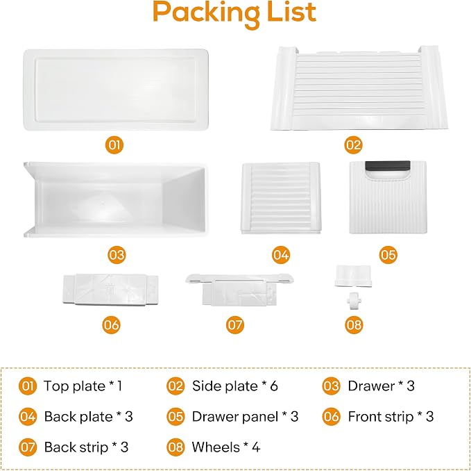 3 Drawers Slim Bathroom Storage Cabinet Dresser, Narrow Plastic Rolling Cart Organizer with Drawers, for Small Spaces, Kitchen, Laundry, Office, Bedroom, White - Image 7