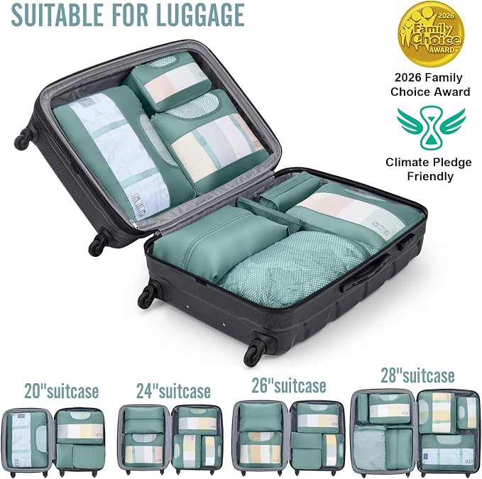 Veken 8 Set Packing Cubes for Travel Essentials,Anti-Wrinkle Buckled Suitcase Organizer for Shoe & Toiletry Bag,Carry On Luggage Bag with 99+ Count Mesh Holes for Airplane & College Dorm Accessories - Image 6