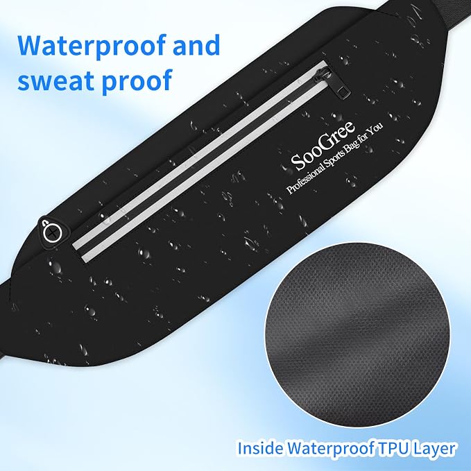 SooGree Running Waist Pack for Men Women, Lightweight Waterproof Sports Belt Bag, Phone Running Pouch, Night Reflective Fitness Storage Bag for Running Cycling Hiking Traveling (Black) - Image 4