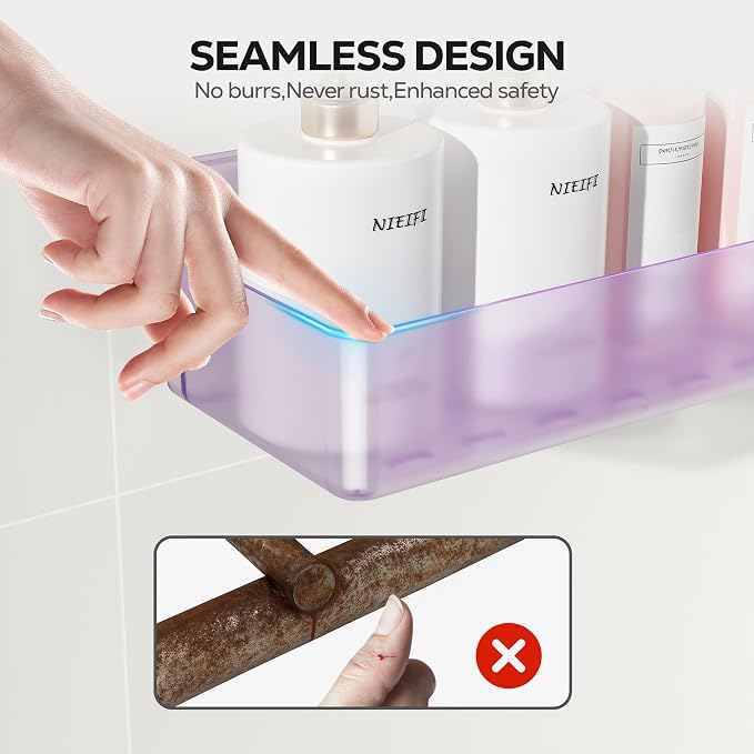 Nieifi Adhesive Shower Shelves, Purple, 5 Pieces | Rustproof ABS, Large Capacity, Removable Design, Easy-Clean, No Drilling Shower Organizer for Bathroom Storage & Home Decor - Image 3