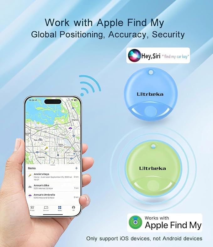Ultrbeka Air Tracker Tag 4 Pack Bluetooth Item Finder for iPhone – MFi Certified Smart Tracker Compatible with Apple Find My, IP67 Waterproof Key Finder for Keys, Wallet, Luggage, Bike, Backpack - Image 2
