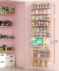 Moforoco Pink 9-Tier Over The Door Pantry Organizer, Pantry Organization and Storage, Black Hanging Basket Wall Spice Rack Seasoning Shelves by MOFOROCO