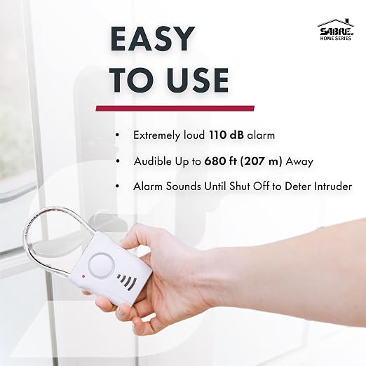 SABRE 110dB Door Handle Alarm | Extremely Loud Wireless Audible Up To 680 Ft Away, Hangs Off Door Knob or Handle, Vibration-Triggered Home Security - Image 3