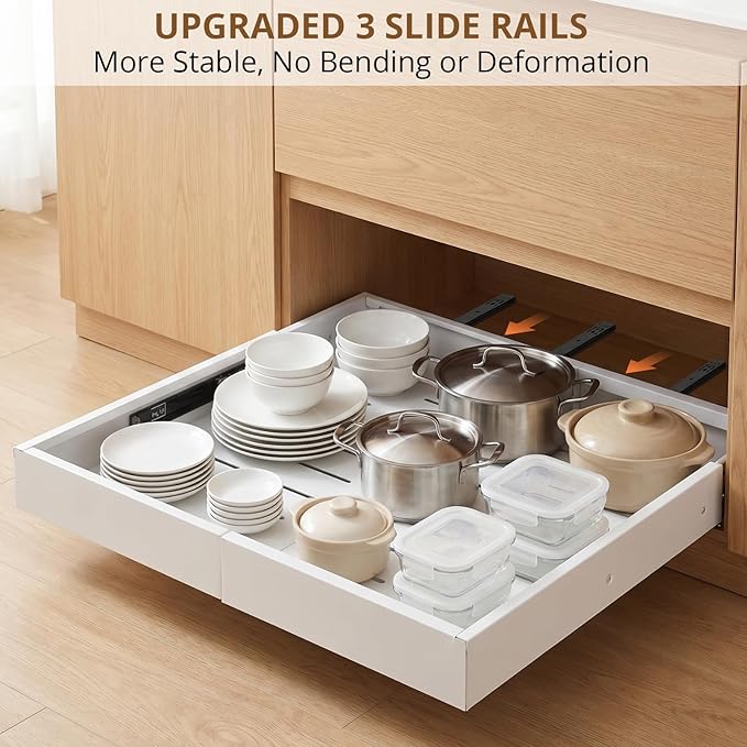 DOMNIU 2 Pack Pull Out Cabinet Organizers Width(12"-19"), Depth(17"-23") | Slide Out Drawers, Upgrade 3 Slide Rails Sliding Drawer for Kitchen Cabinet Organizer, White - Image 5