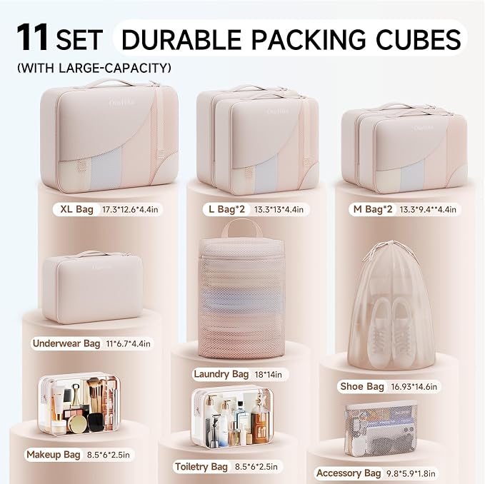 OlarHike 11 Set Packing Cubes for Travel,Gifts for Women Mom,Anti-Tearing Suitcase Organizer,with Over 1000 pcs Mesh Holes,Vacation Essentials & Accessories for Cruise Ship - Image 2