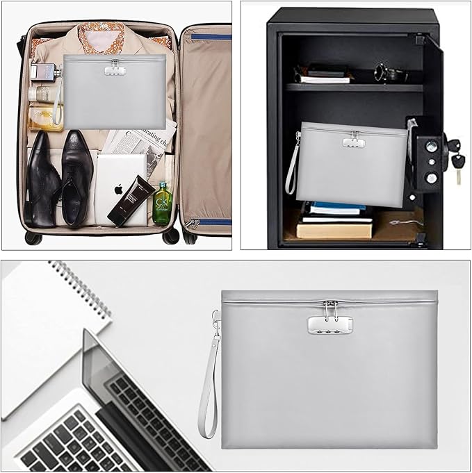 Fireproof Document Bag with Lock,Waterproof Money Pouch,14.3"x10.2" | Zipper Closure, Portable Safe Storage for Letter Size Files, Cash, Cell Phone, Tablet, Credit Card, Passport, Gray - Image 7
