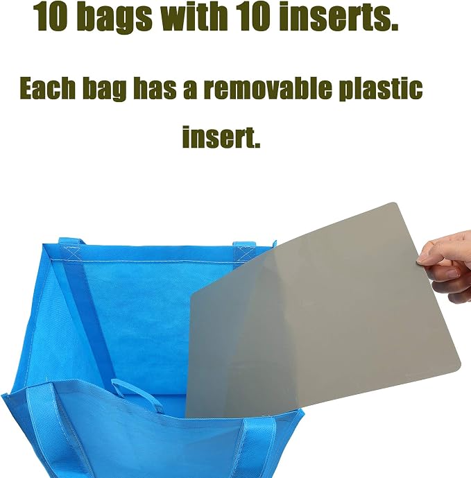 NERUB Set of 10 Reusable Grocery Bags Heavy Duty Shopping Bags Large Grocery Totes with Reinforced Bottom Super Sturdy Handles Washable, Blue - Image 3