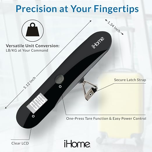iHome Digital Luggage Scale - 110lbs Portable Suitcase Scale with LCD Display - Luggage Weight Scale (220LSGL2BL) - Image 3