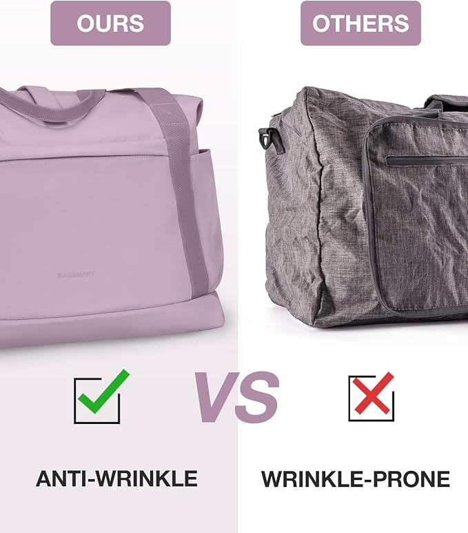 BAGSMART Foldable Travel Duffle Bag, 30.6L Large Carry On Tote Bag Gym Sports Bag for Women, Weekender Overnight Bag for Travel Essentials & Daily Necessities(Dark Purple) - Image 5