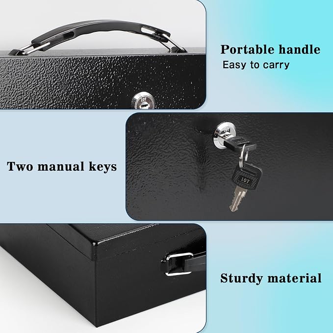 xydled Fireproof Document Box with Key Lock, Fire Safe Box, Black | Fire and water resistant lock box for documents, passports, cash and valuables, keeping secure at home, 13.2 x 11 x 5.1 Inch - Image 6