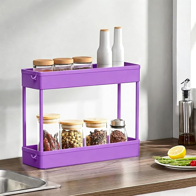 2-piece Set Slim Storage Cart 3 Tier,Bathroom Organizer Rolling Utility,Mobile Shelving Unit Slide Out for Office, Kitchen, Laundry Room & Narrow Places - Image 4
