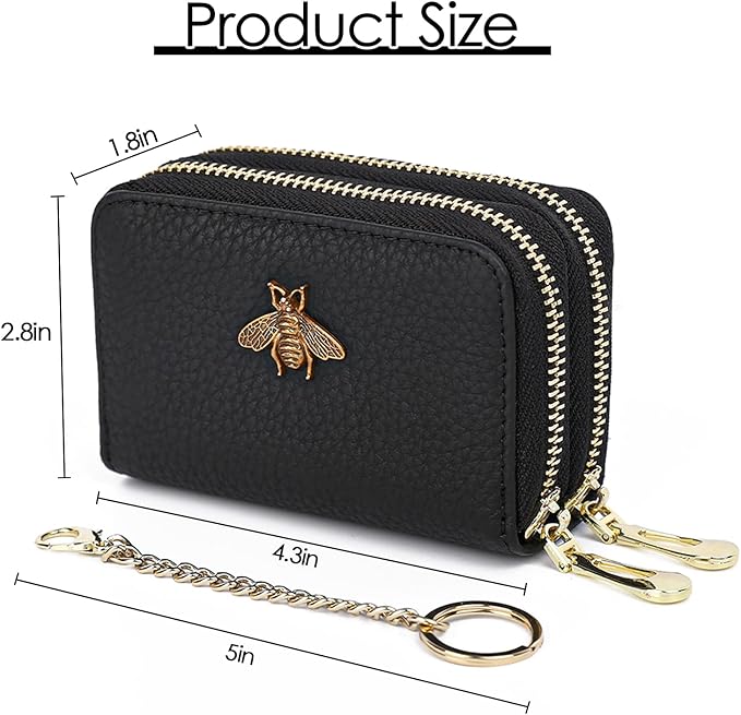 imeetu RFID Credit Card Holder, Small Card Wallet Women, Leather Card Case | Genuine Leather Women's Card & id Cases, Change Coin Purse with Zipper Keychain id Window, 20 Colors & 3 Styles, Daily, Gifts - Image 6