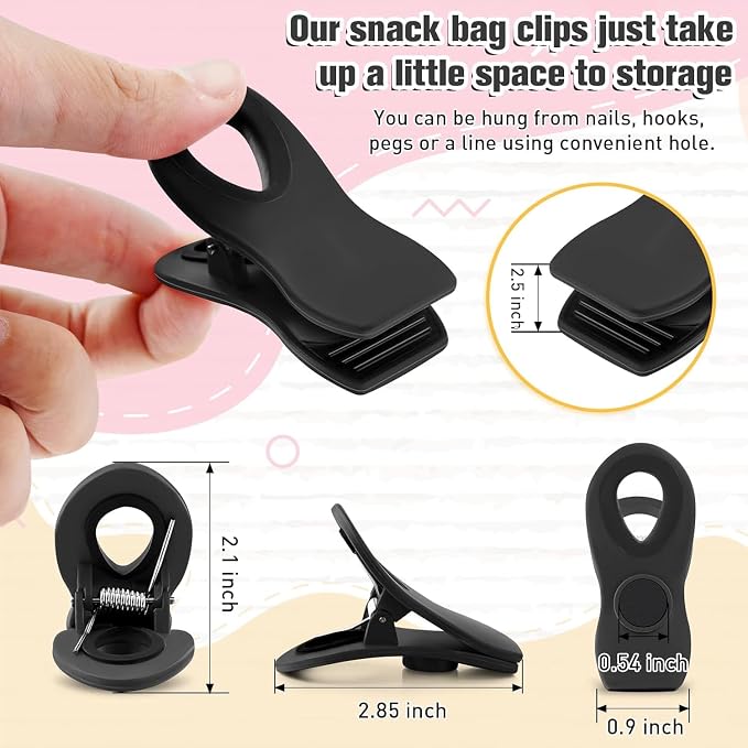 24 Pack Chip Clips, Magnetic Chip Bag Clips for Kitchen, Black | Food Bag Clips with Airtight Seal Grip for Kitchen Food, Snack Storage, Fridge, Refrigerator and Garden Use, Easy Open Grip - Image 3