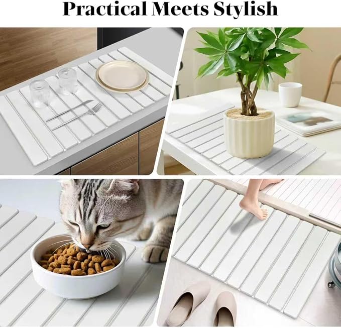 Large Stone Dish Drying Mats for Kitchen Counter, Fast Drying Collapsible Dish Drying Mat, Eco-Friendly Absorbent Diatomaceous Earth Mats for Dishes Cups, Match Any Countertop (White 28"×16" & 8"x4") - Image 7