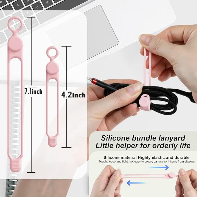 Silicone Cable Ties, Cord Organizer Cable Management,2Sizes-Pink | Reusable Cord Ties for Electronics, Office Desk Accessories, Home Travel Essentials, Easy to Use, 4.2 Inch & 7.1 Inch-16Pcs - Image 2