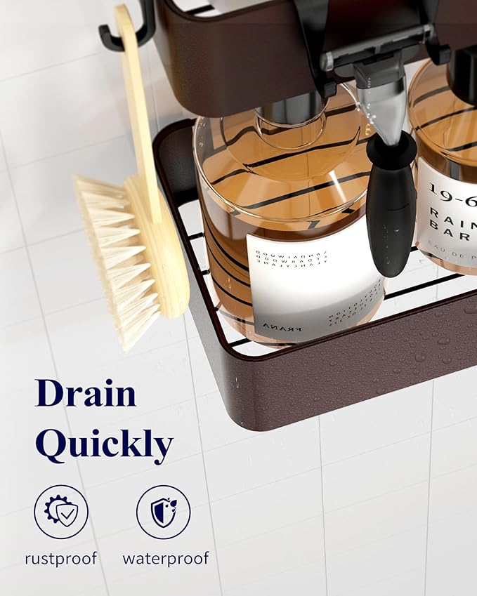 Kitsure Shower Caddy Adhesive, Stylish Shower Organizer, Large, Brown | 2 Pack Shower Shelf for Inside Shower, 100% Rustproof Metal Shelves, No-Drill Bathroom Organizers and Storage - Image 5