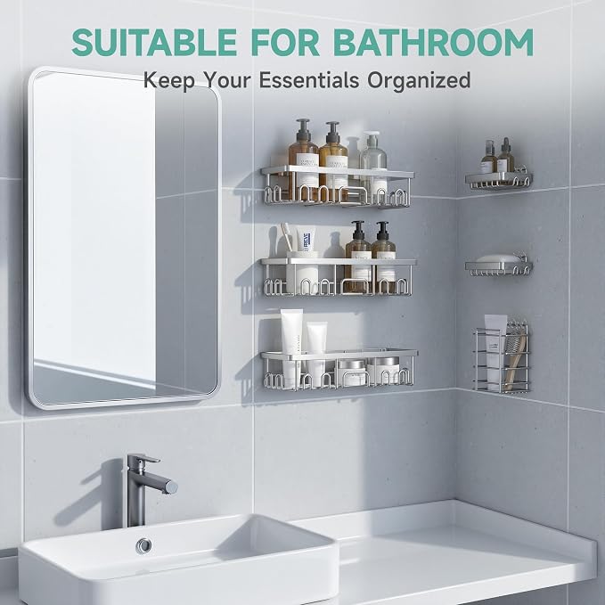 Veken Shower Caddy 6-Pack, Family Choice Award Winner, Large Wall Mounted Shower Rack, Bathroom Shelves Over Toilet, Organizer Storage Accessories with Soap Dish&Toothbrush Holder - Image 6