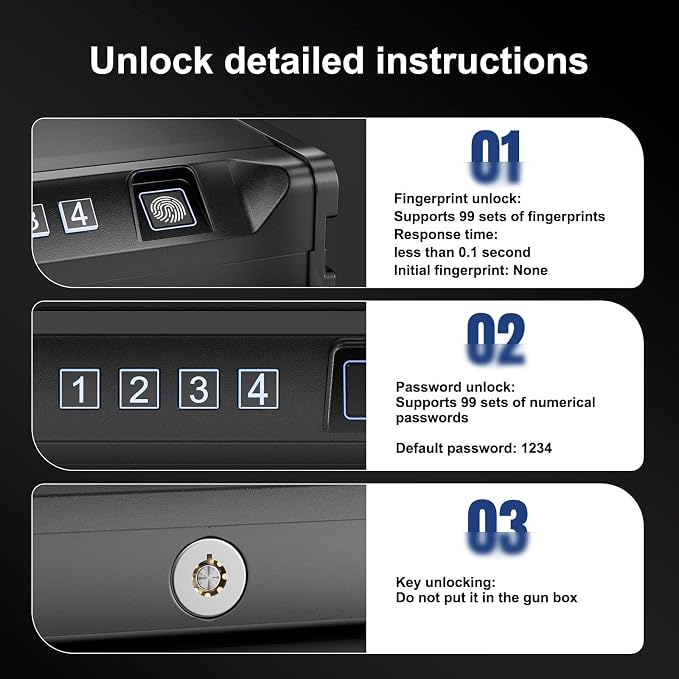 Biometric Quick Access Gun Safe for 2 Pistols,3 Ways Unlock Fingerprint Digital PIN Key,Portable Handgun Safe with LCD Screen, Lock Box for Bedroom Bedside Nightstand and Car,JuJuSafeWin - Image 3