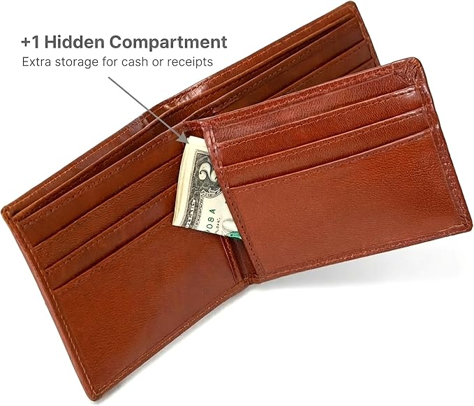 ID Stronghold Extra Capacity Bifold Wallet for Men - RFID Blocking Genuine Leather Wallet (Antiqued Brown) - Image 5