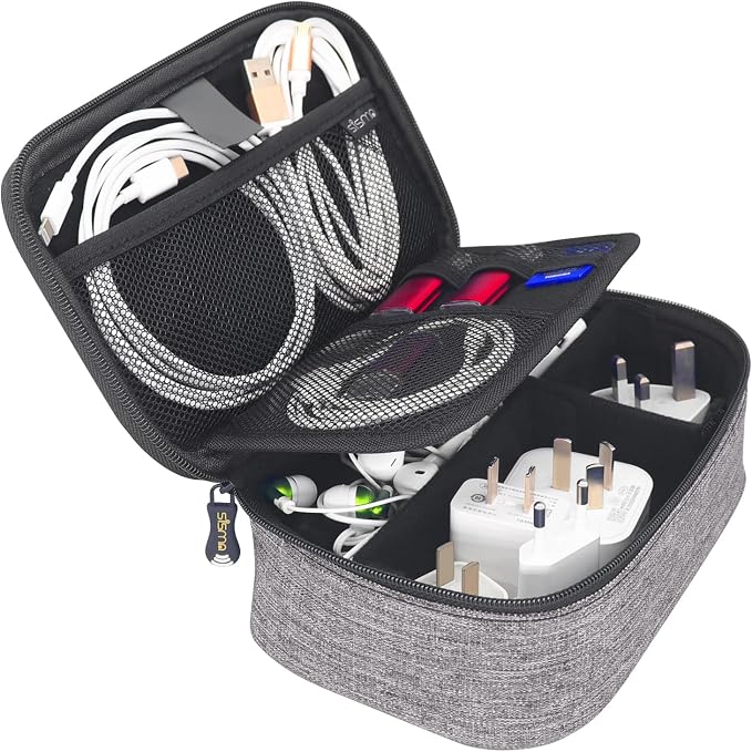 Travel Electronics Organizer Small Carrying Case for Cables Phone Chargers USB Plugs Power Cords Earbuds Adapter Tech Accessories Pouch -Grey - Image 5