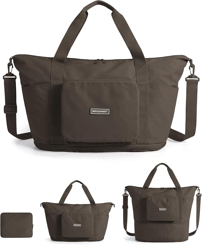 BAGSMART Foldable Travel Bag, 37L Expandable Personal Item Bag, Dim Gray | Airline Approved Personal Carry-on Size, Fits Under-seat, Trolley Sleeve, Backup Bag for Travel, Vacation, Overnight by BAGSMART