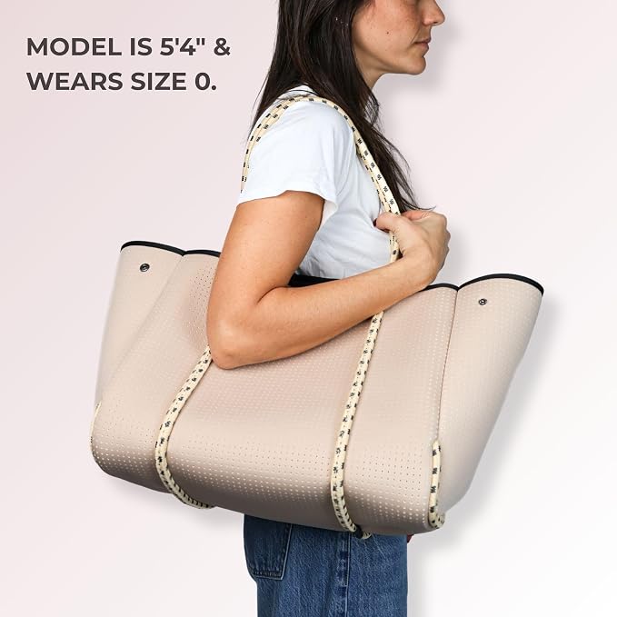 POPUPS Large Neoprene Tote Bag for Women - Everyday Designer Handbag for Travel Work and Beach with Pockets and Zipper Pouch - Image 3