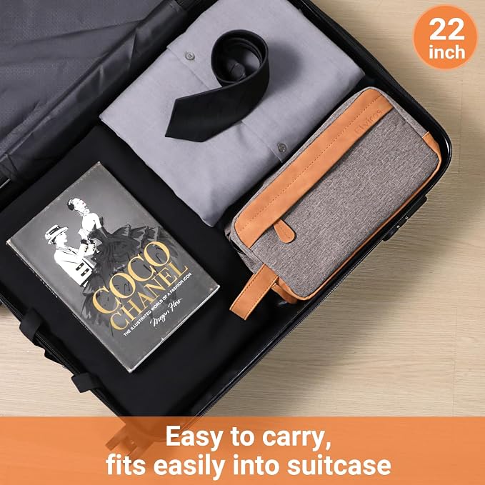 Elviros Travel Toiletry Bag for Men Hanging Dopp Kit Water Repellent PU Leather Shaving Bag with Large Capacity for Travel and Bathroom, Grey - Image 7