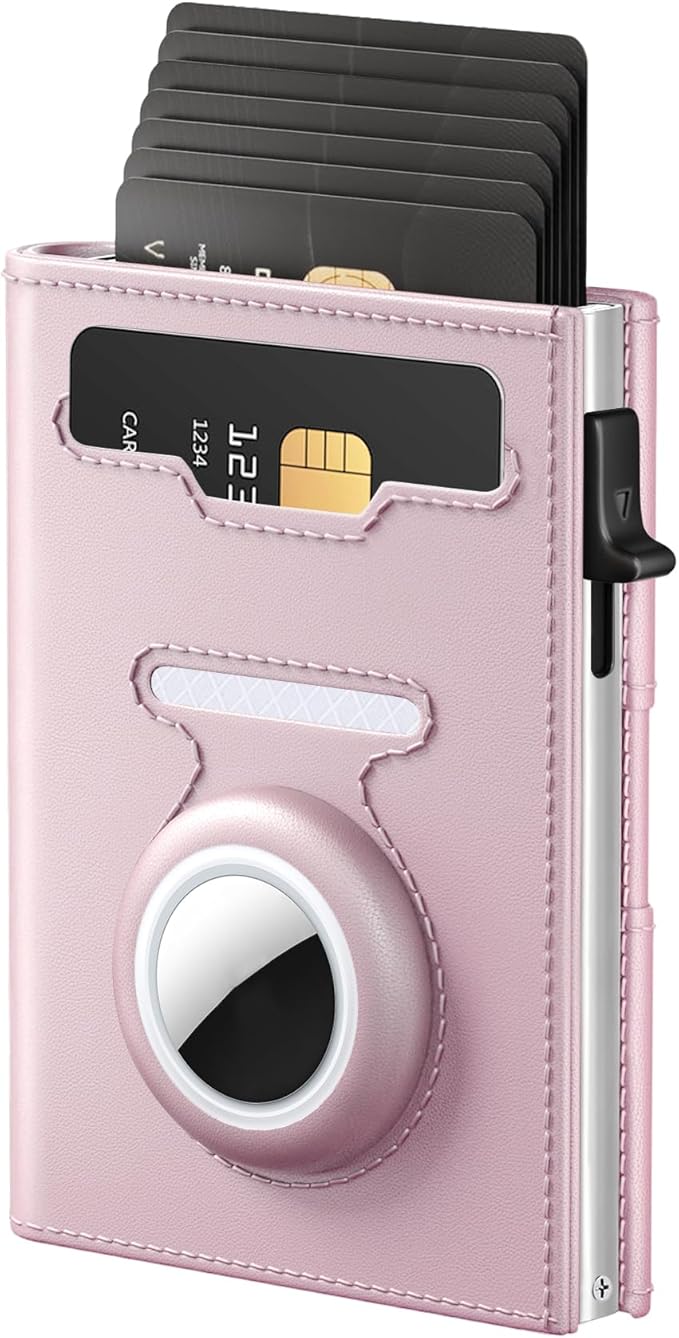 RFID Wallet for Women with AirTag Holder - Slim Small Trifold Wallets Anti-Theft Pop up Card Holder for Air Tag, Front Pocket, Minimalist, Premium Leather, Ultra Thin, ID Window, Cash Slot by vastscenery