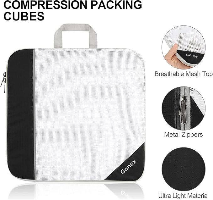 Gonex Compression Packing Cubes for Travel, Mesh Bags Luggage Organizers | Set of 4/5/6/7/10 for Essentials, Extensible, Fits 20"Carry-on Suitcases, See-through Mesh, Double Zipper Compression - Image 4