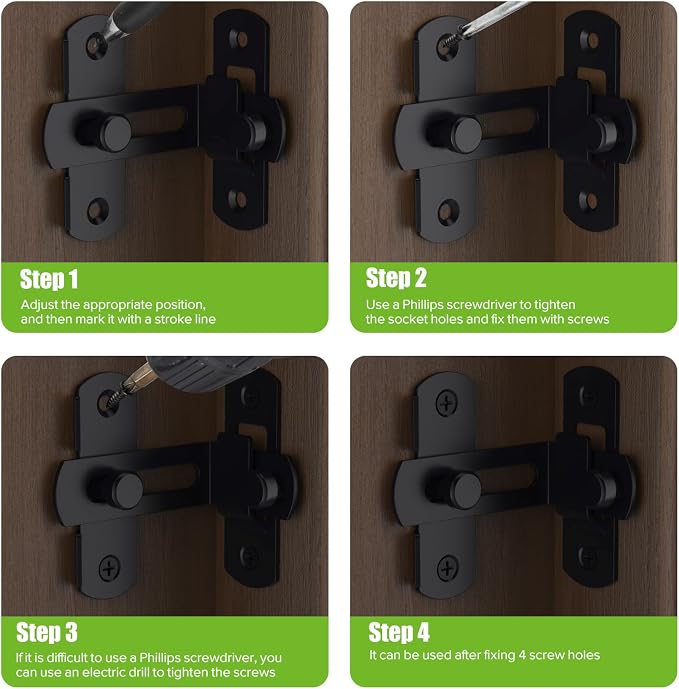 Barn Door Lock, 90 Degree Bifold Flip Door Latch, Black | Stainless Steel Angle Latch Lock for Barn, Bathroom, Outdoor, Garage - Image 5