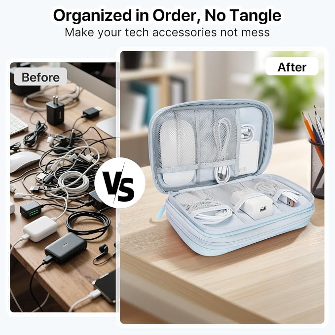 Skycase Tech Pouch - Lightweight Electronics Organizer Travel Case - Double Layers Cable Organizer - All-in-One Storage Bag for Charger, Cord, Phone, Flash Drive, Essentials - L - Image 4