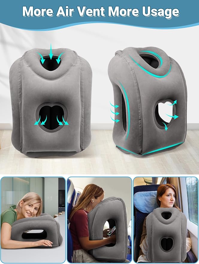 Maliton Inflatable Travel Pillow for Airplane (Dark Grey) | Comfortable Sleeping to Relieve Neck & Shoulder Pain,Support Head Inflatable Pillow for Long Flights, Used for Cars,Trains - Image 5