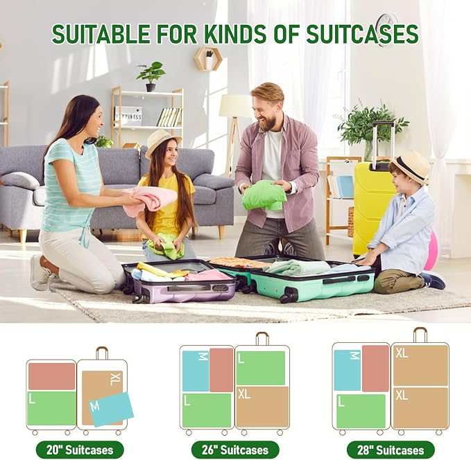 6 Set Compression Packing Cubes, Suitcase Organizer, Lightweight Travel Essentials, Compression Bags For Travel Accessories Luggage Storage Set (6Pcs, Matcha Green) - Image 6