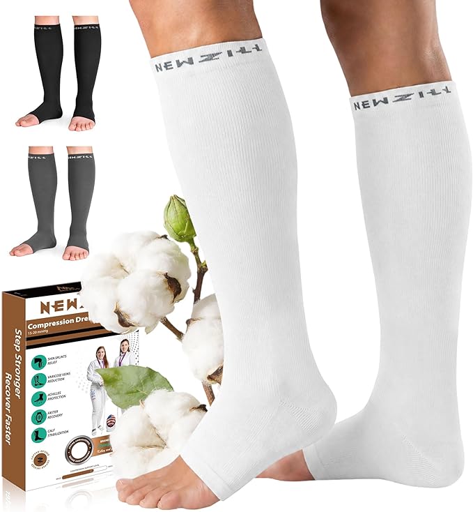 NEWZILL Compression Socks for Women & Men Circulation 20 mmHg, Graduated Open Toe, Cotton Compression Socks for Nurses by NEWZILL