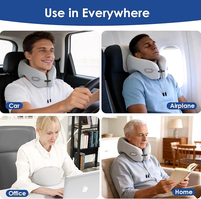 Travel Pillow Memory Foam Neck Pillow for Airplanes with Adjustable Drawstring Support, Gray Travel Neck Pillow for Flights, Road Trips, Trains & Everyday Travel - Image 6
