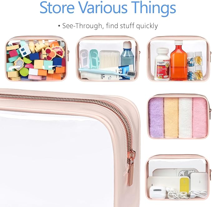 Clear Makeup Bag Foldable - TSA Approved Toiletry Bag for Travel | Metal Zipper, Reinforced Seam, Water Resistant, Medium for Carry-on, Large for Checked Luggage, for Car Storage Organizer - Image 5