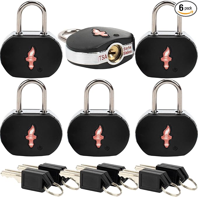 TSA Keyed Alike Luggage Lock 6-Pack Black – Family Travel Set | 6 locks share 1 key. 2 keys per lock. TSA Safe Skies approved. Steel cable. For suitcases, backpacks, gym lockers. by IGURUIT