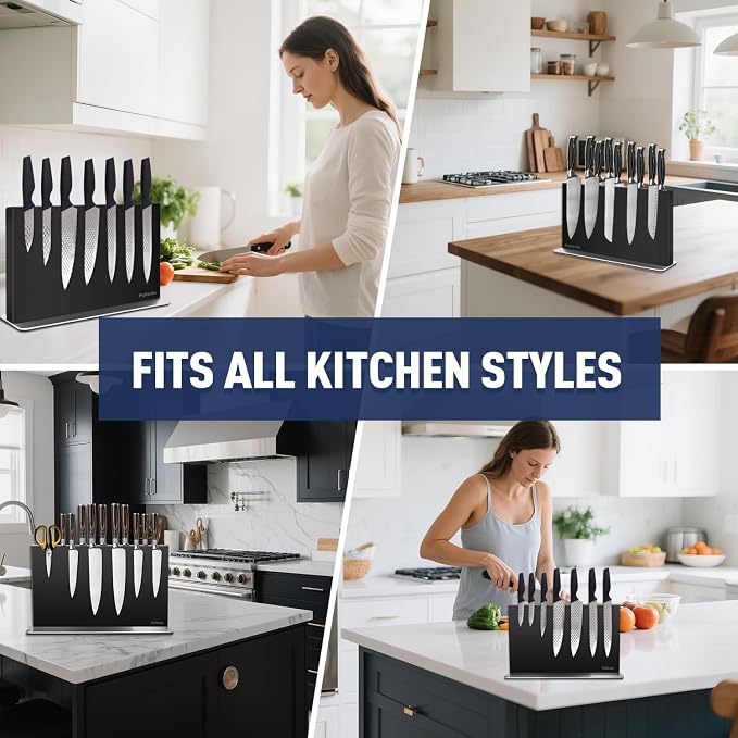 Magnetic Knife Block Without Knives—Black Stainless Steel Double-Sided Magnetic Knife Holder Stand with Strong Magnets, Knife Storage Organizer for Kitchen Counter top, 16 inch - Image 6