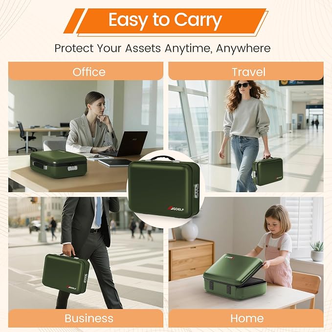 Fireproof Document Box with Lock, 5200°F Fireproof Water Resistant Hard Case File Organizer Safe Box for Important Documents, Certificates, Laptop, Passports (Green) - Image 7
