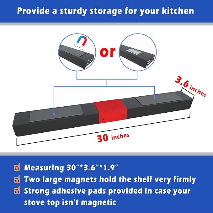 STUTOV 30" Magnetic Stove Top Shelf – Black Spice Rack with Red LOVE Design – Seasoning Organizer for Back of Stove – Over Stove Rack and Kitchen Storage Shelf - Image 5