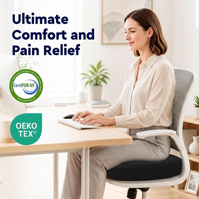Seat Cushion, Memory Foam Office Chair Cushion - Grey, XXX-Large | for Car Seat, Airplane, Desk Chair - Sciatica & Hip & Coccyx Pain Relief Cushion for Long Sitting Office Workers, Car Drivers - Image 8