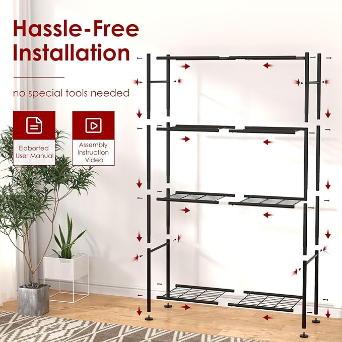 Sakugi Storage Shelves - 4 Tier Shelf Organizer, Heavy Duty Garage Shelving Unit with Leveling Feet, Stable Metal Shelves Organizer for Pantry, Kitchen and Closet, 33.0" W x 12.6" D x 57.2" H, Black - Image 7