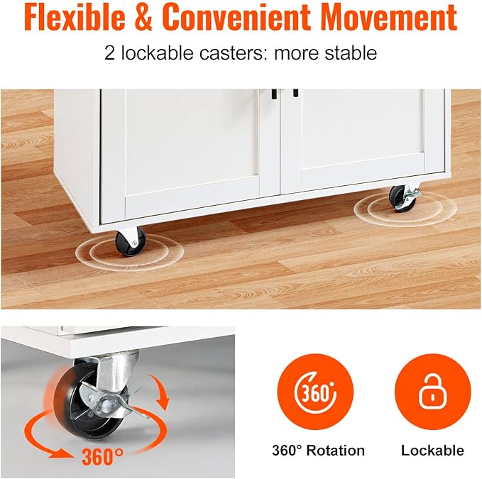 VEVOR Kitchen Island Cart with Solid Wood Top, 35.4" Width Mobile Carts with Storage Cabinet, Rolling Kitchen Table with Spice Rack, Towel Rack, Drop Leaf and Drawer, Portable Islands on Wheels, White | For Home Cooking, Space Saving Drop Leaf For Extr... - Image 3